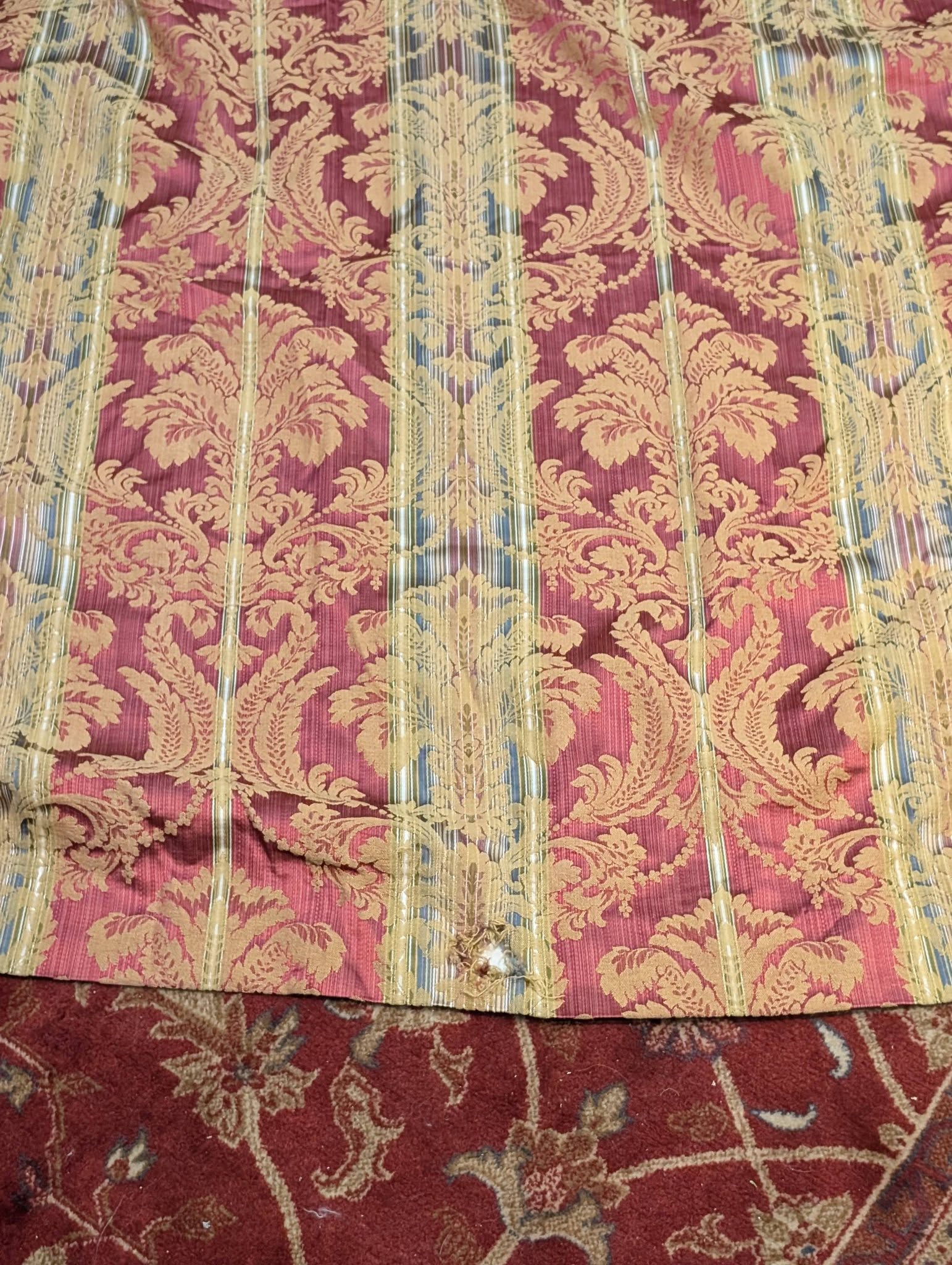 Long Red Silk Damask Pencil Pleat Second-Hand Curtains W188 D280 - 2 Pairs Available - Image 2