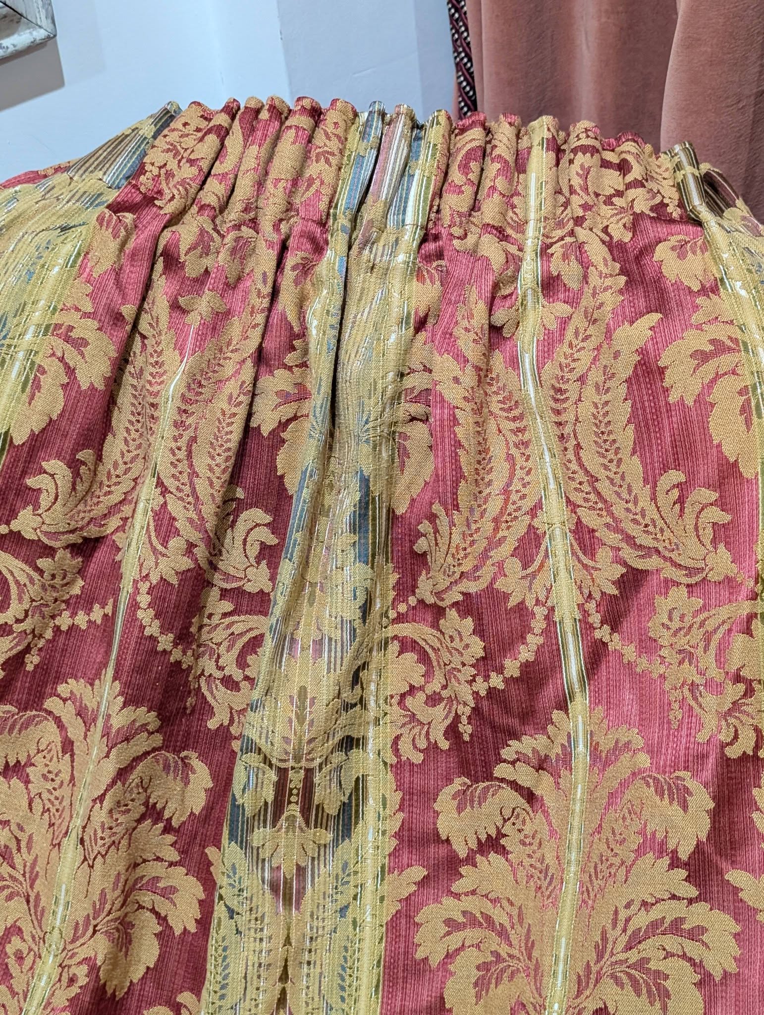 Long Red Silk Damask Pencil Pleat Second-Hand Curtains W188 D280 - 2 Pairs Available - Image 5