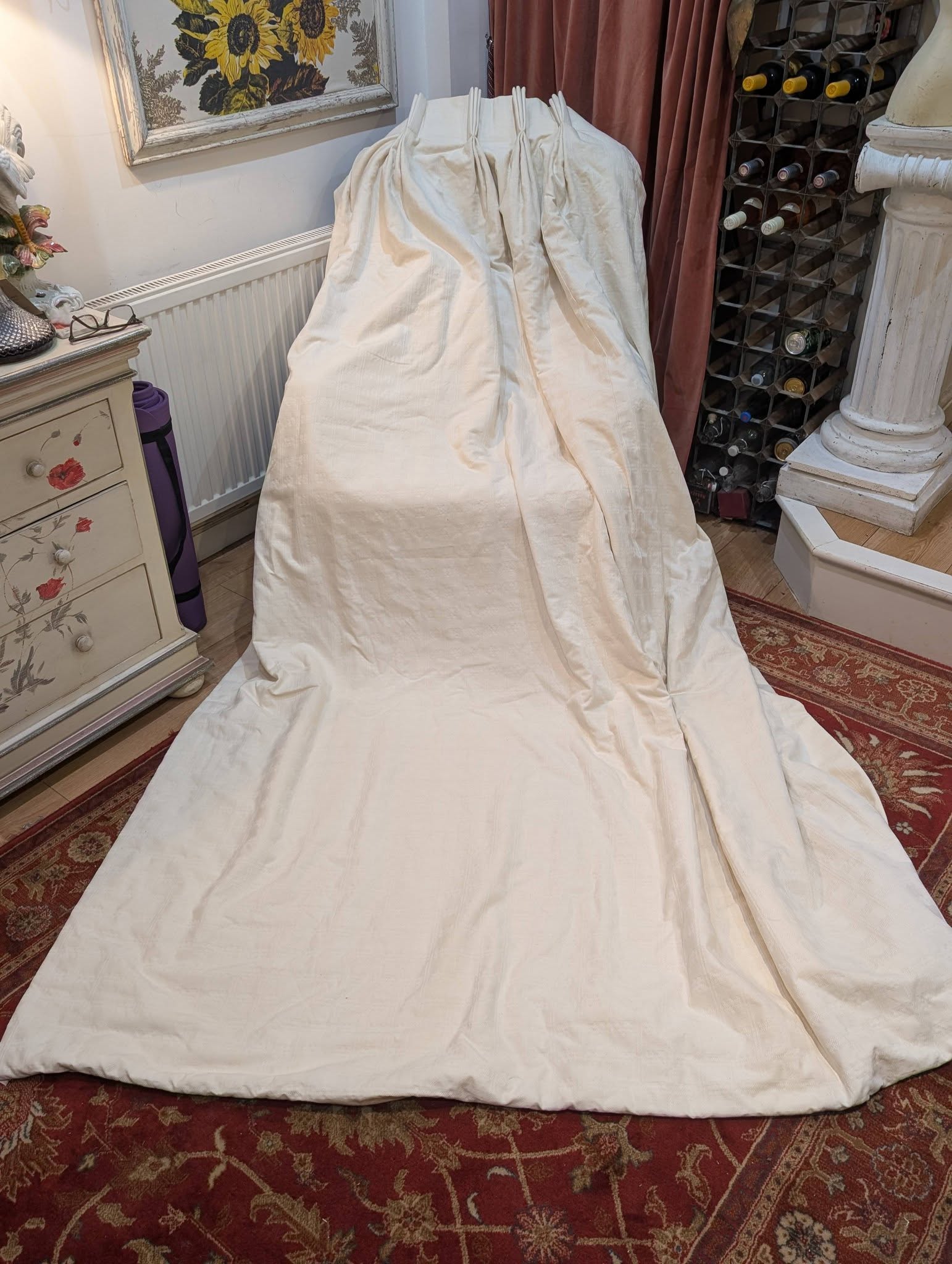 Long Cream Pinch Pleat Interlined Second-Hand Curtains W180 D262