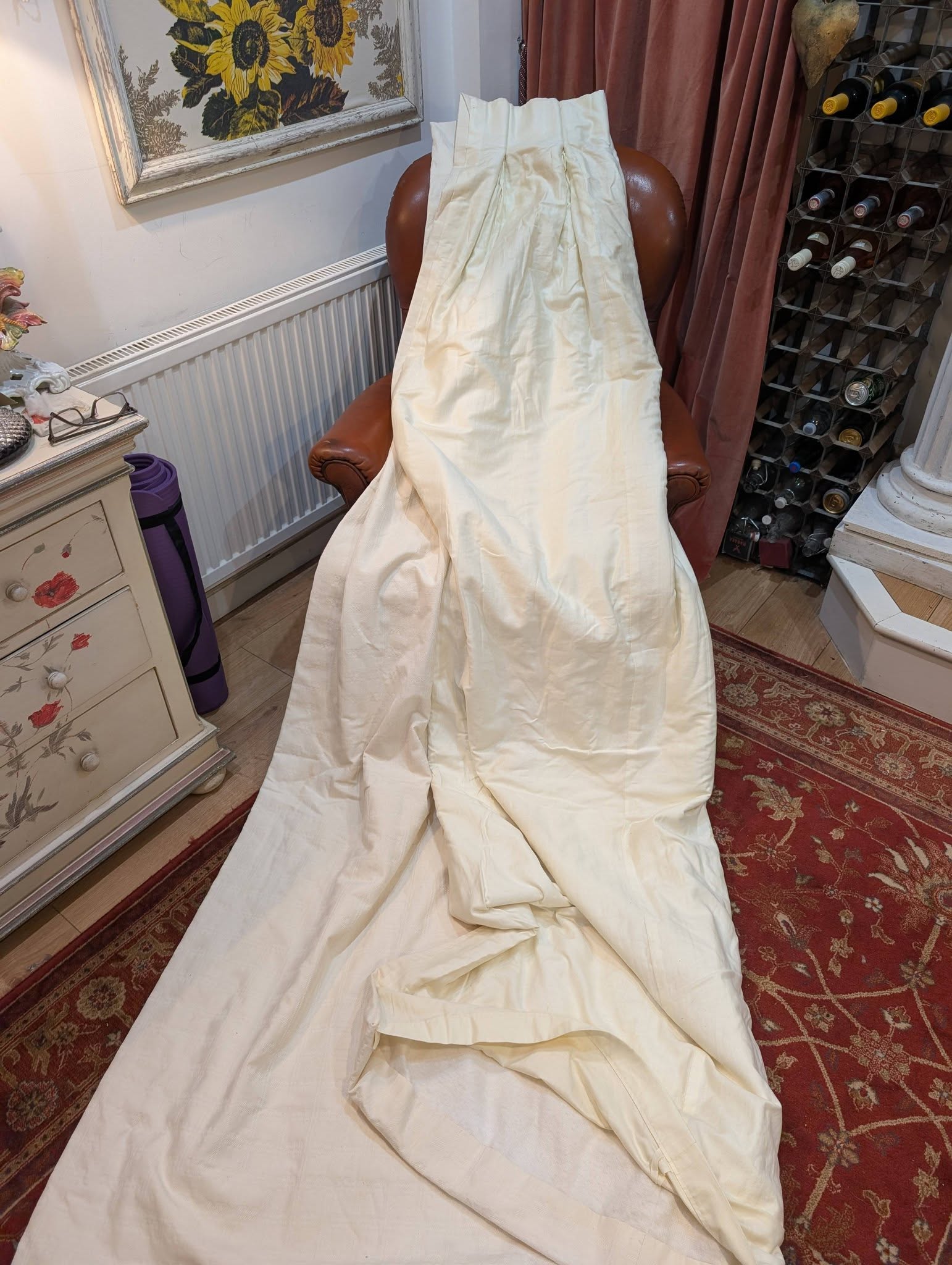 Long Cream Pinch Pleat Interlined Second-Hand Curtains W180 D262 - Image 7