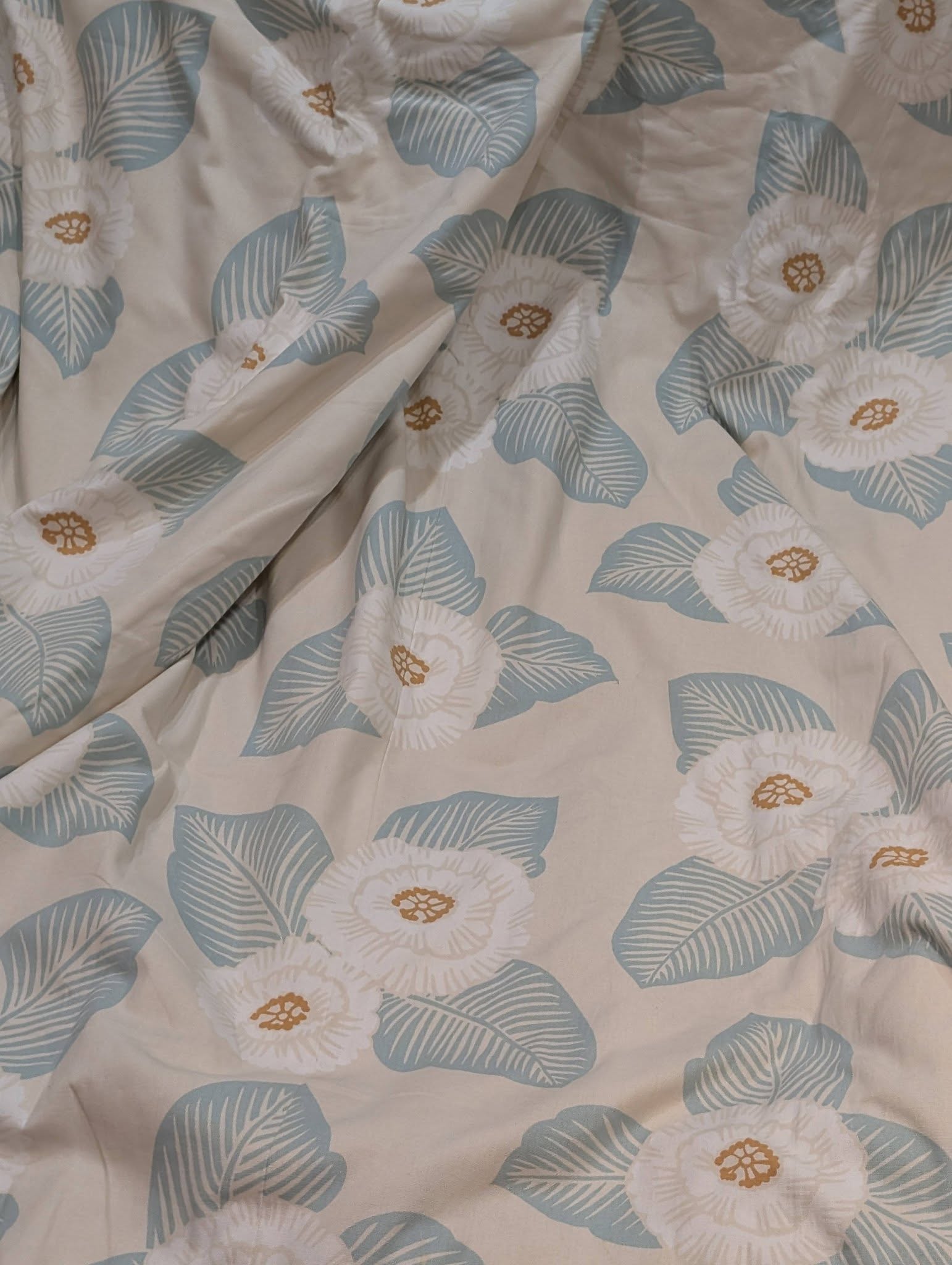 Very Wide Cream Palm Flower Pinch Pleat Second-Hand Curtains W330 D244 - Image 2