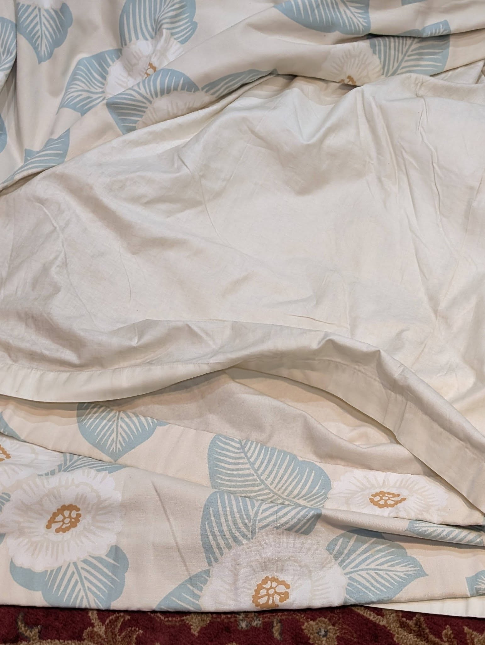 Very Wide Cream Palm Flower Pinch Pleat Second-Hand Curtains W330 D244 - Image 5