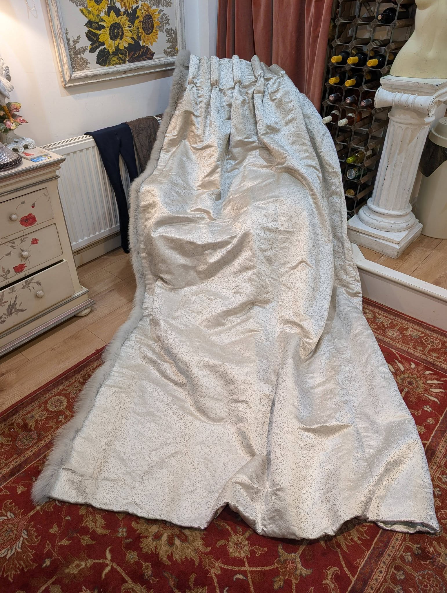 Lovely Silver Goblet Pleat Interlined Second-Hand Curtains W288 D266 - 2 Pairs available