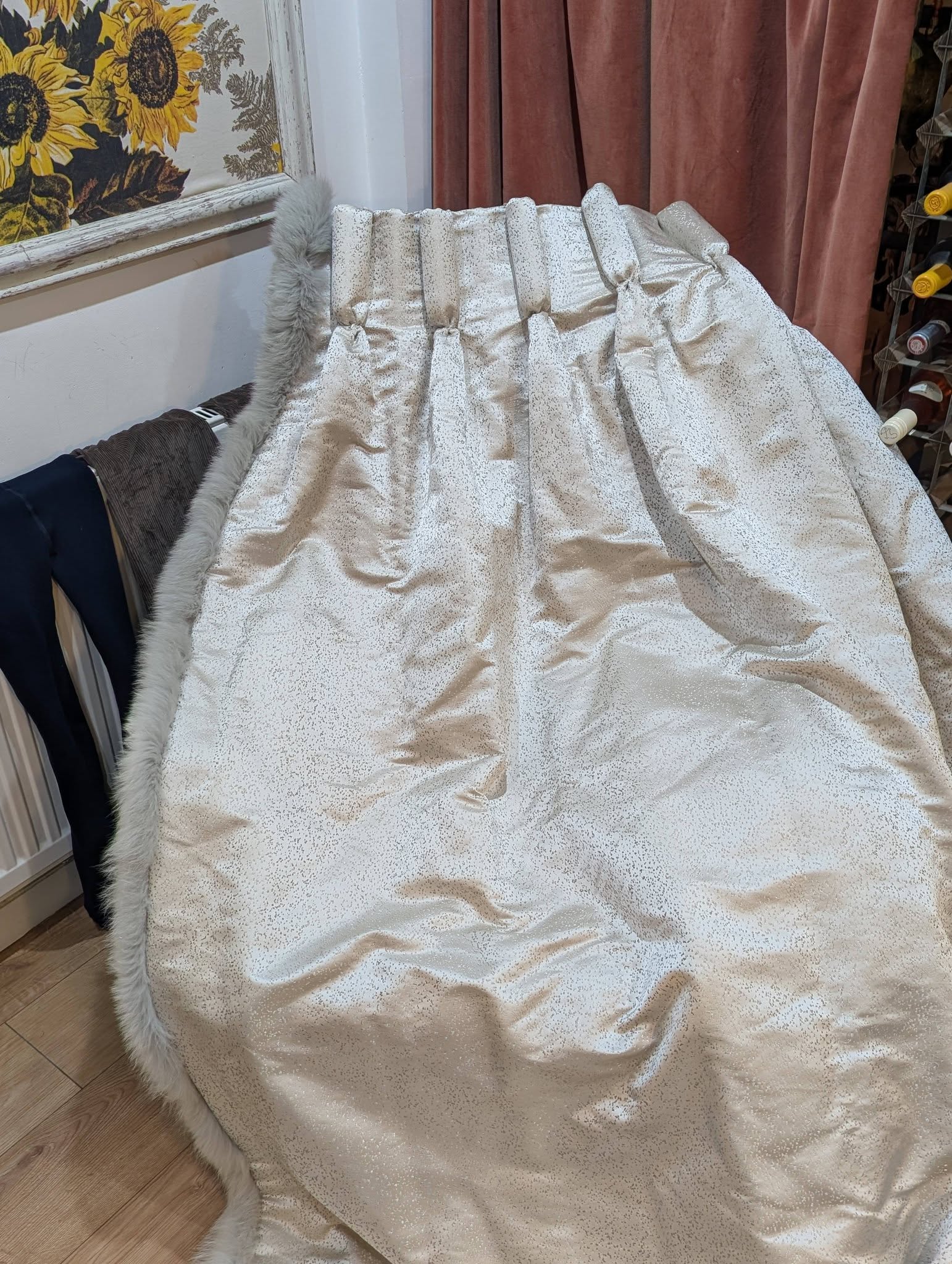 Lovely Silver Goblet Pleat Interlined Second-Hand Curtains W288 D266 - 2 Pairs available - Image 7