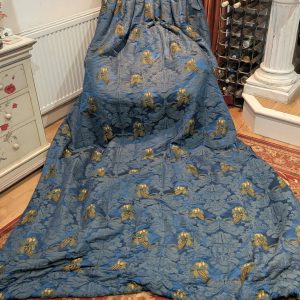 Fabulous Blue Silk Damask Pinch Pleat Second-Hand Curtains - 2 Pairs Available