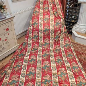 Long Vintage Red Tape Top Second-Hand Curtains with Valance W172 D280