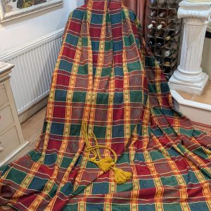 Vintage Red Check Heraldic Pinch Pleat Second-Hand Curtains