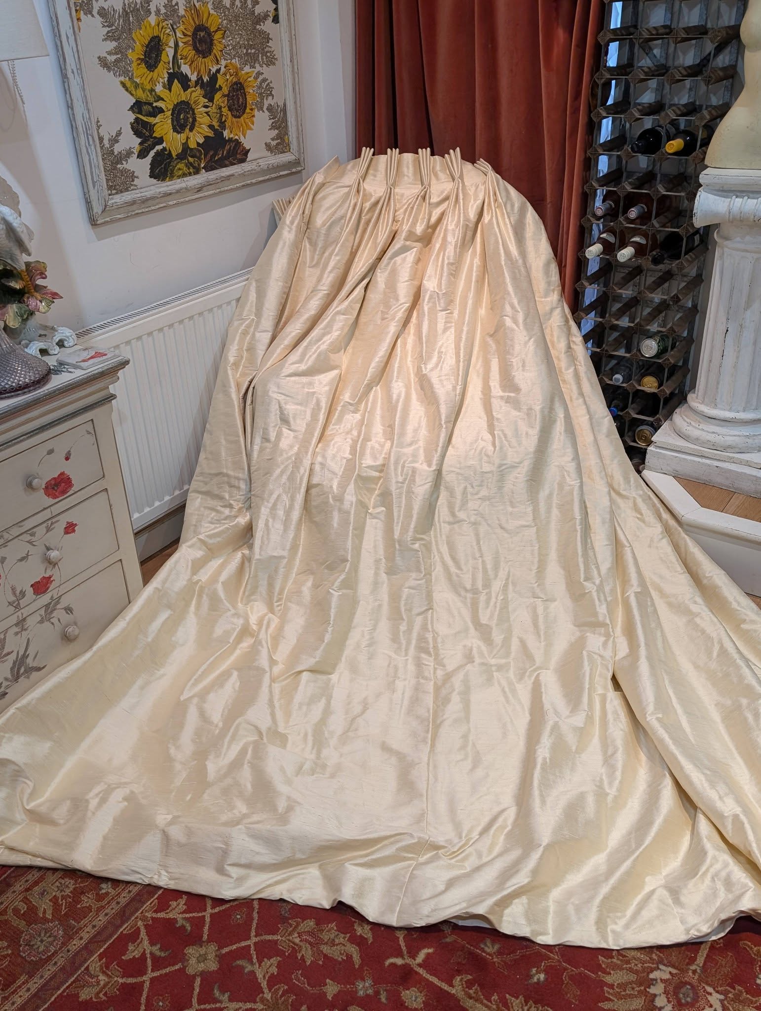 cream11 - Divinely Vintage Interiors Beautiful Cream Silk Pinch Pleat Second-Hand Curtains W310 D248