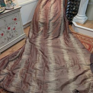 Very Long Silk Mix Brown and Cream Second-Hand Curtains - 2 Pairs Available