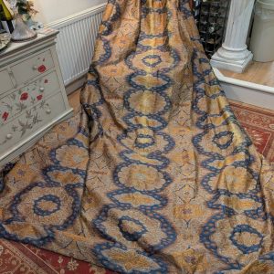 Blue and Gold Heraldic Design Brocade Second-Hand Curtains W250 D297