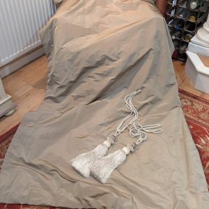 Lovely Taupe Taffeta Interlined Eyelet Second-Hand Curtains W128 D233 - 3 Pairs Available