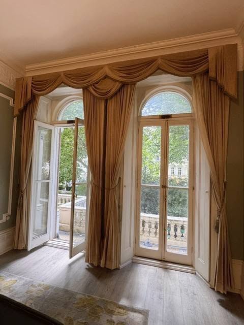 drew1 - Divinely Vintage Interiors Very Long Dark Cream Linen Tape-Top Second-Hand Curtains