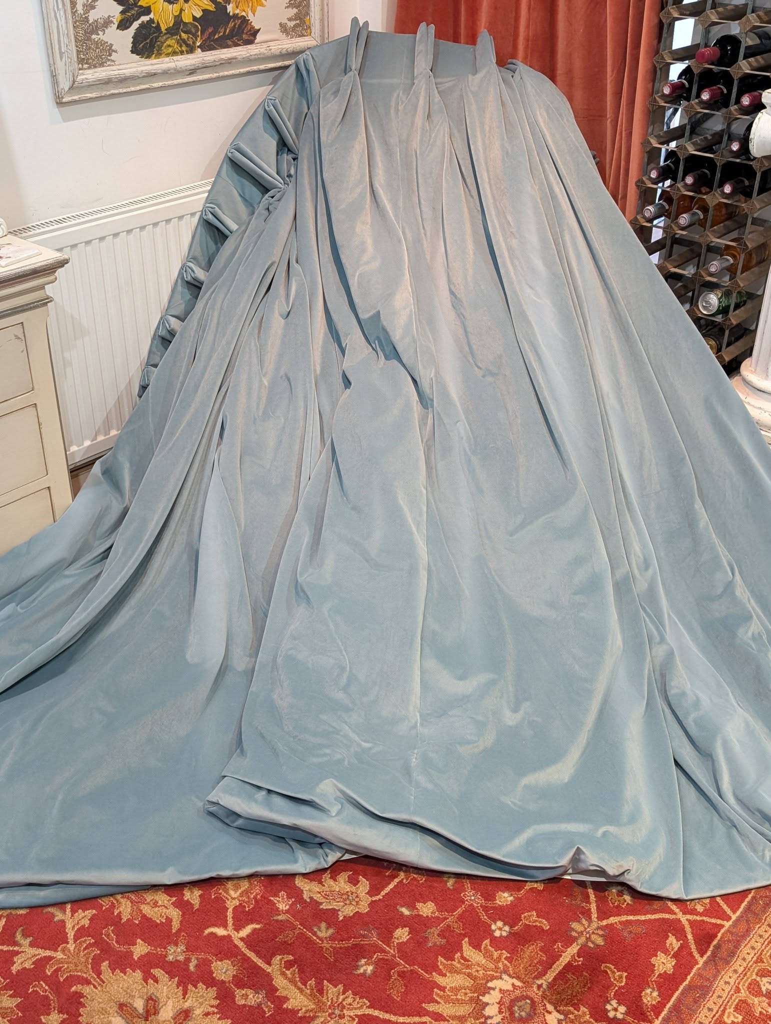 teal1 - Divinely Vintage Interiors Teal Velvet Pinch Pleat Blackout Lining Second-Hand Curtains W540 D231