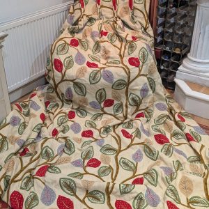 Dark Cream Embroidered Linen Pinch Pleat Second-Hand Curtains - W280 D250