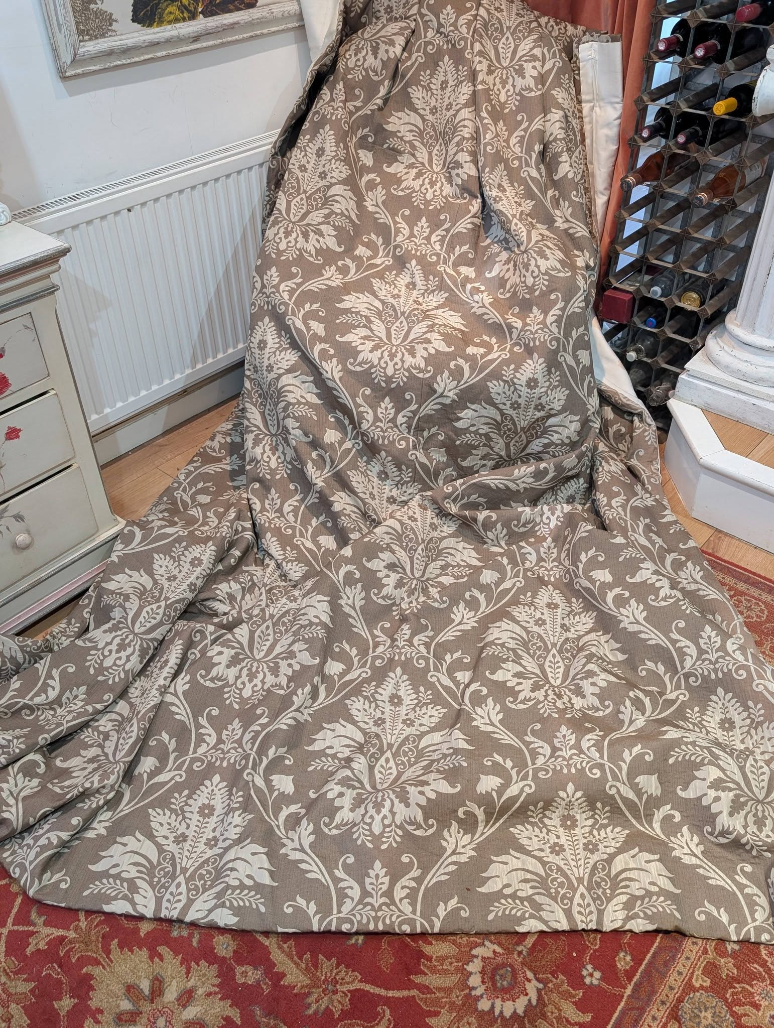 cream1 - Divinely Vintage Interiors alt text Two Pairs of Coffee and Cream Box Pleat Second-Hand Curtains - W220 D293