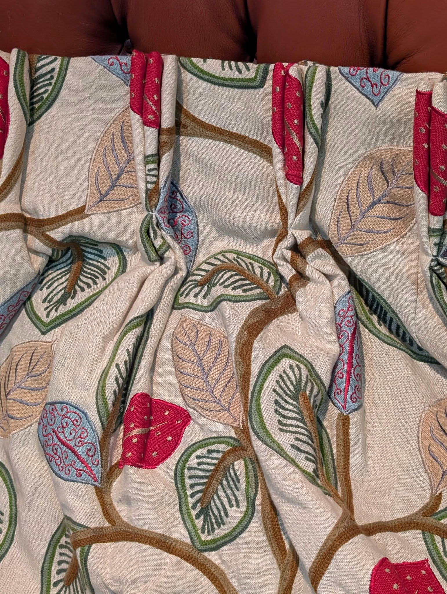 Lovely Dark Cream Embroidered Linen Second-Hand Curtains - W280 D250 - Image 6