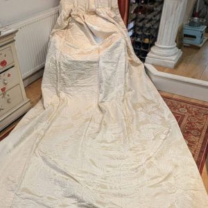 very long single cream silk damask second-hand curtain