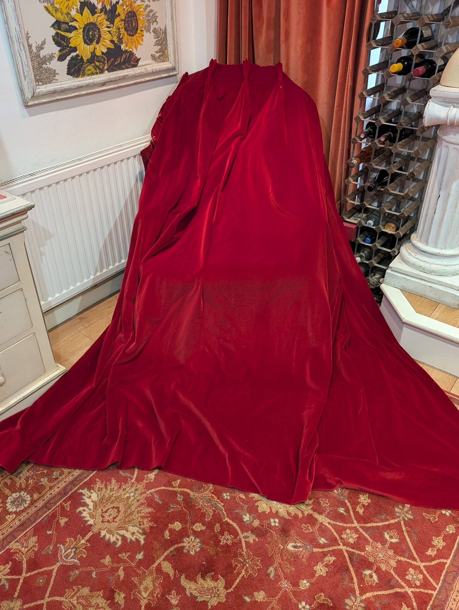 Vintage Red Velvet Pinch Pleat Second-Hand Curtains