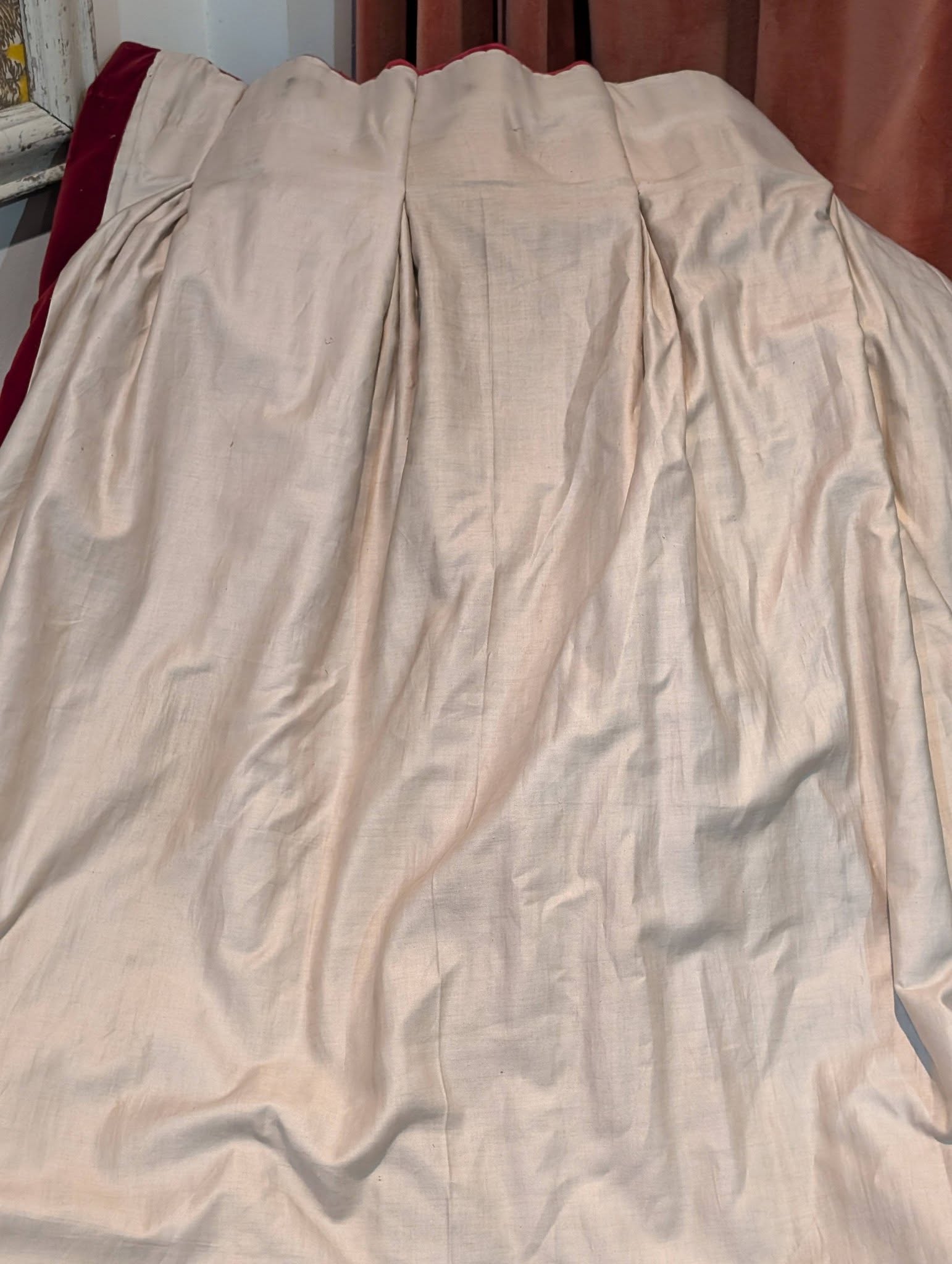 Vintage Red Velvet Pinch Pleat Second-Hand Curtains W213 D213 - Image 6