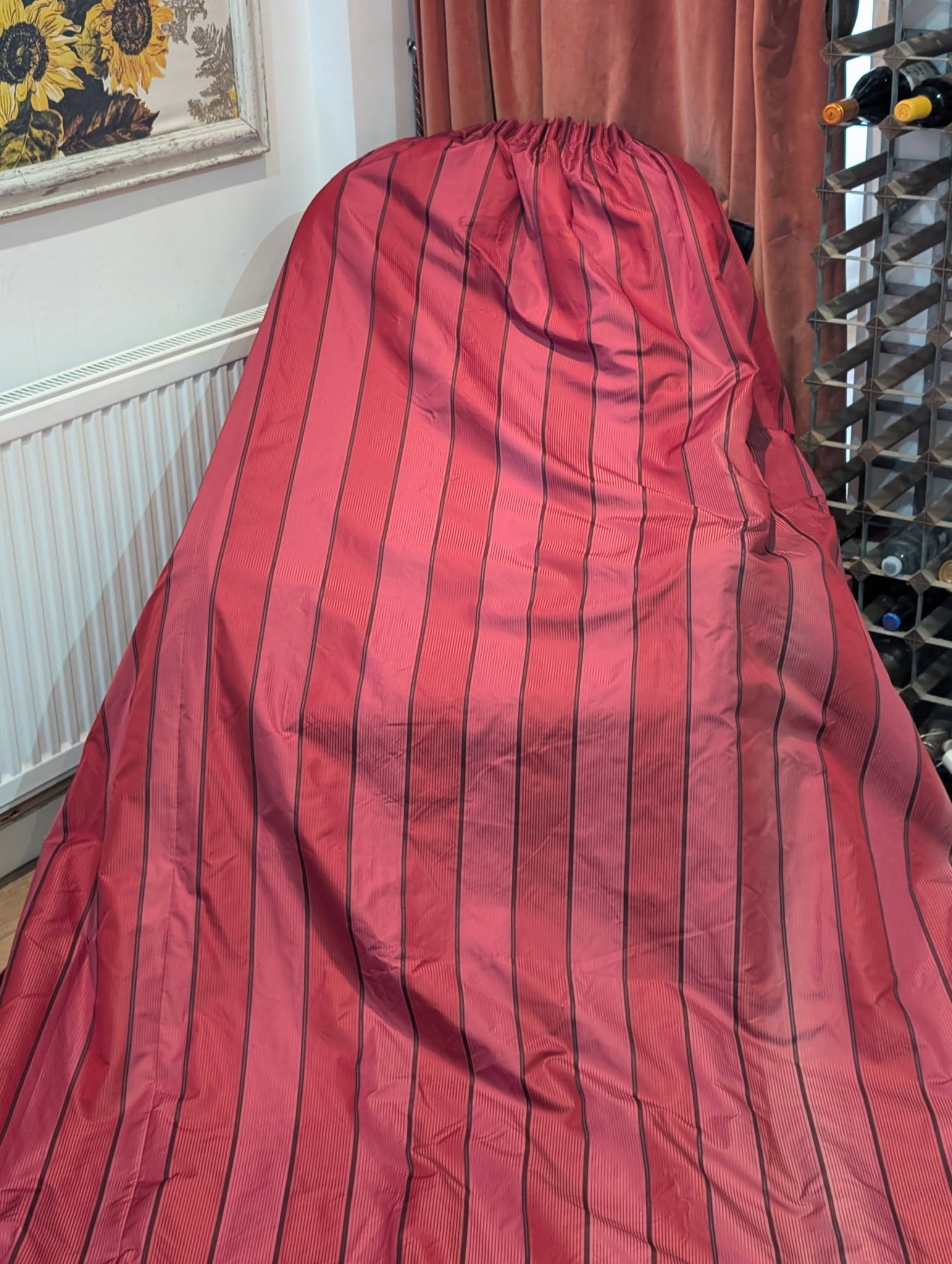Very Long Two-Tone Burgundy Silk Pencil Pleat Curtains W203 D325 - 2 Pairs Available - Image 3