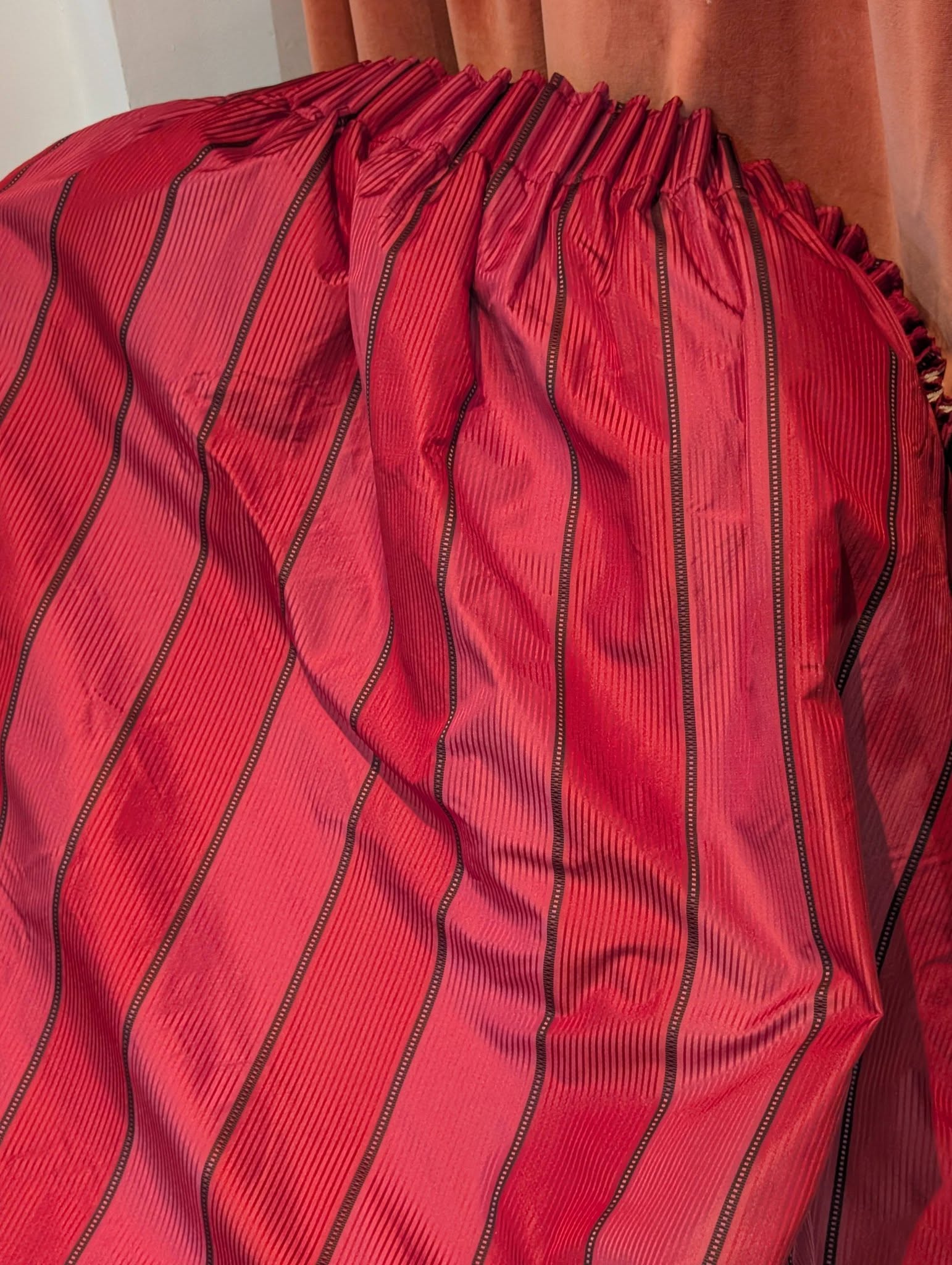 Very Long Two-Tone Burgundy Silk Pencil Pleat Curtains W203 D325 - 2 Pairs Available - Image 5