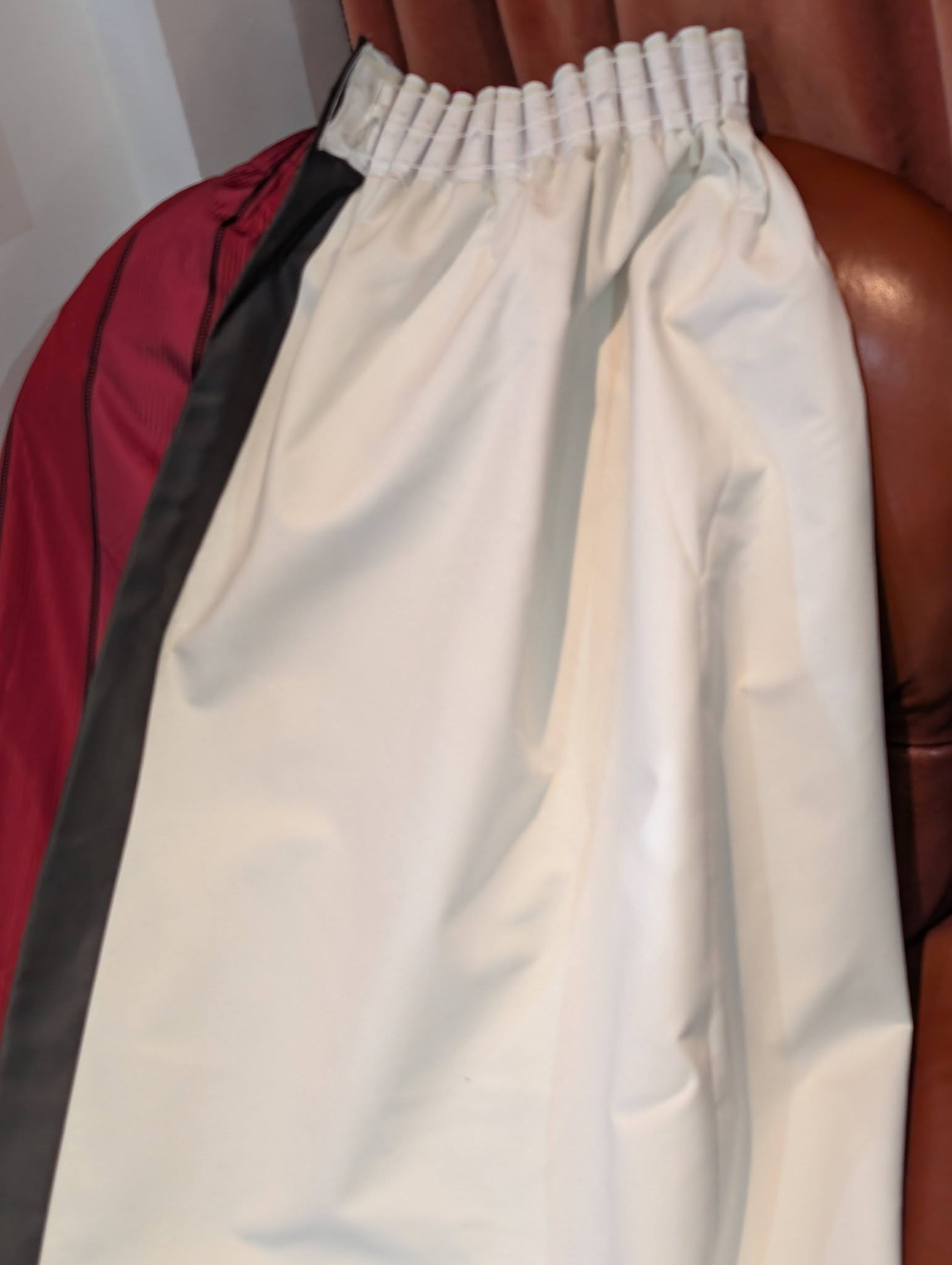 Very Long Two-Tone Burgundy Silk Pencil Pleat Curtains W203 D325 - 2 Pairs Available - Image 6