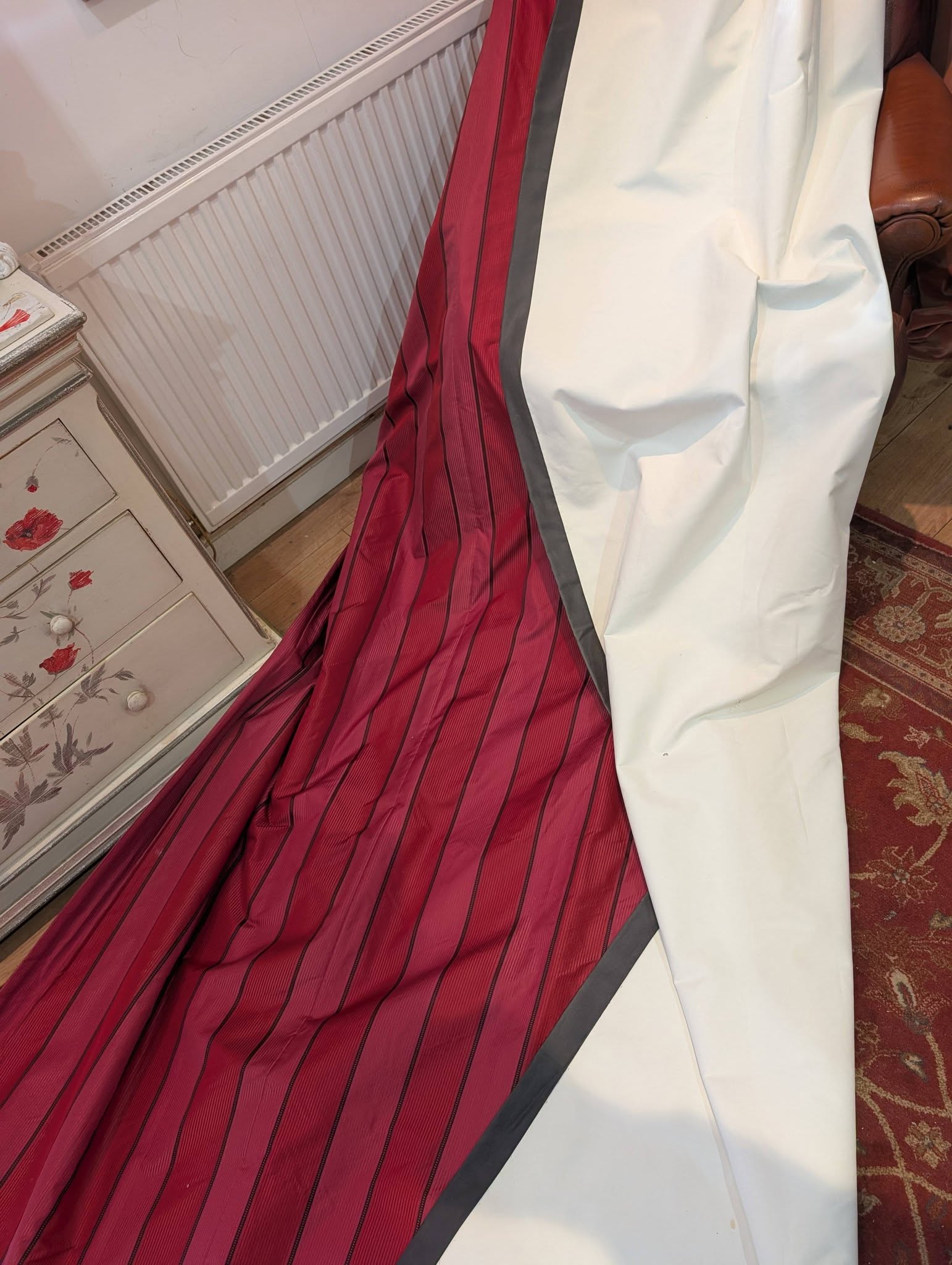 Very Long Two-Tone Burgundy Silk Pencil Pleat Curtains W203 D325 - 2 Pairs Available - Image 7