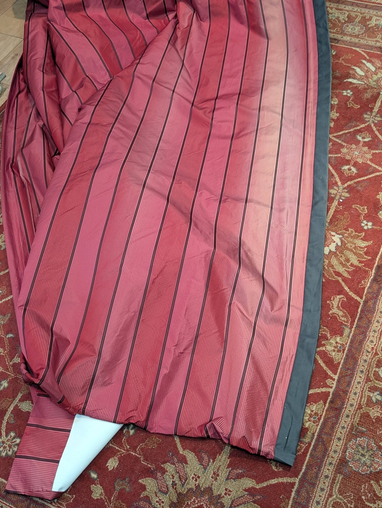 Very Long Two-Tone Burgundy Silk Pencil Pleat Curtains W203 D325 - 2 Pairs Available - Image 8