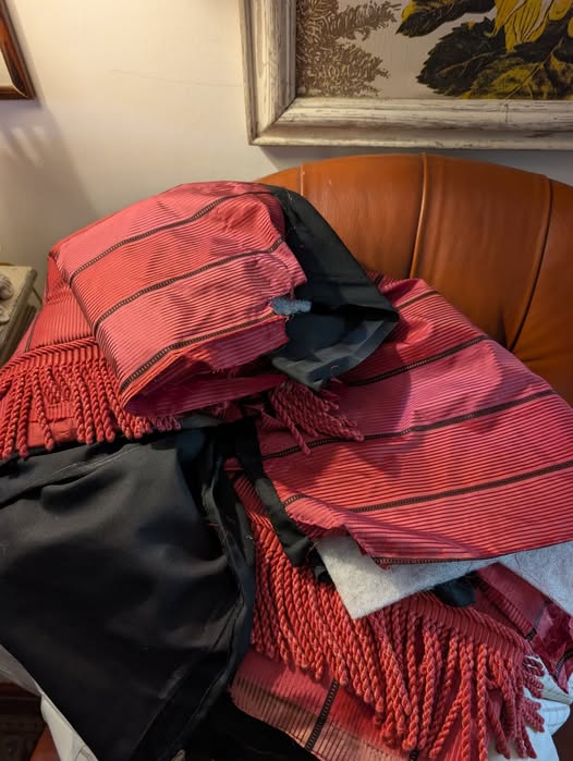 Very Long Two-Tone Burgundy Silk Pencil Pleat Curtains W203 D325 - 2 Pairs Available - Image 9