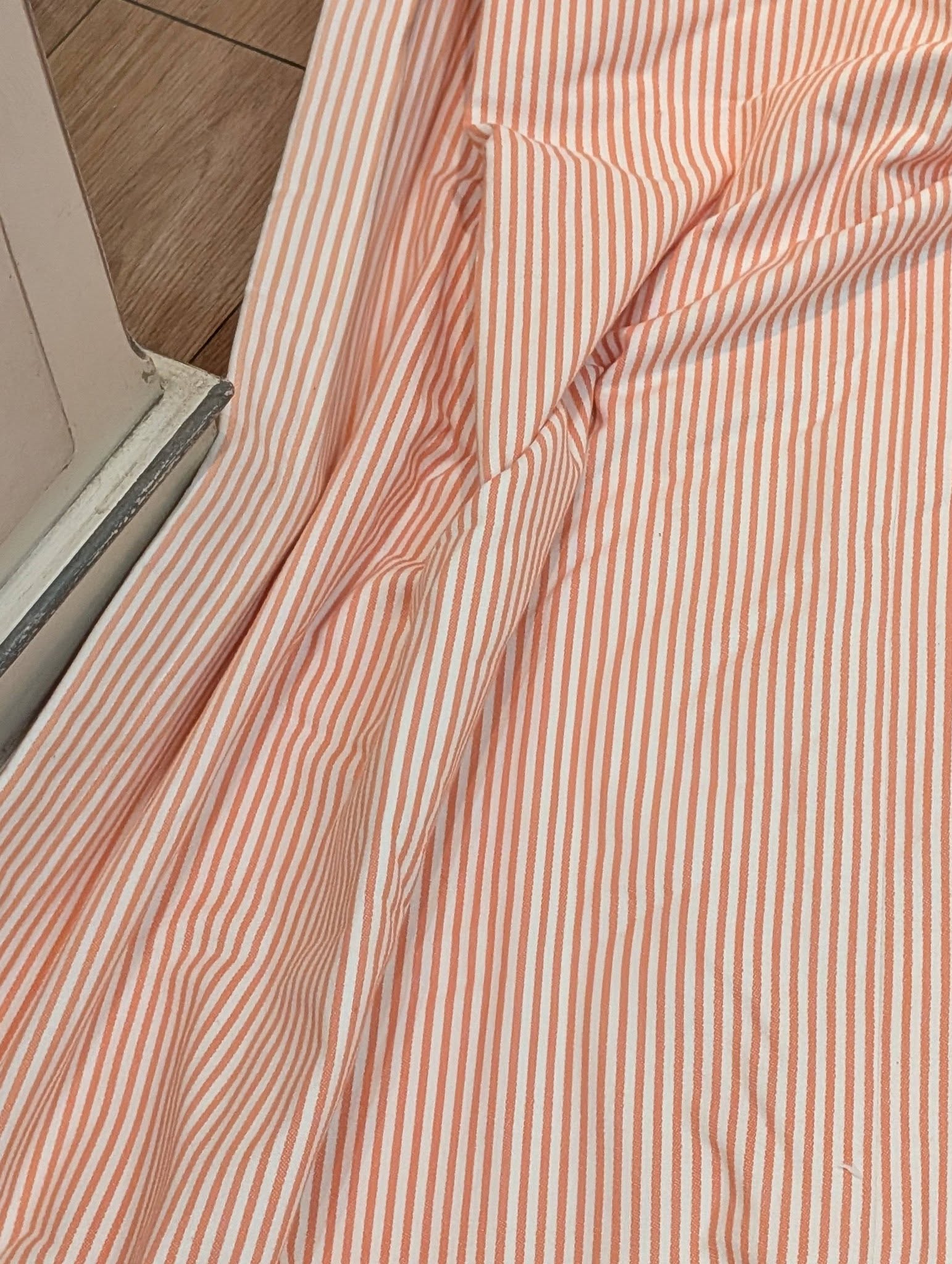 Coral and White Striped Pencil Pleat Second-Hand Curtains