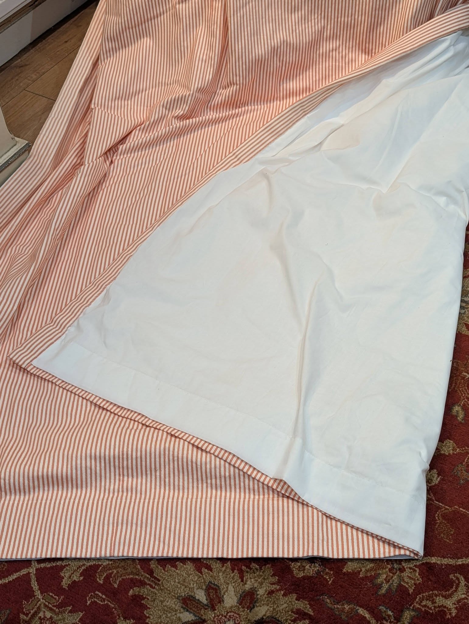 Coral and White Striped Pencil Pleat Second-Hand Curtains