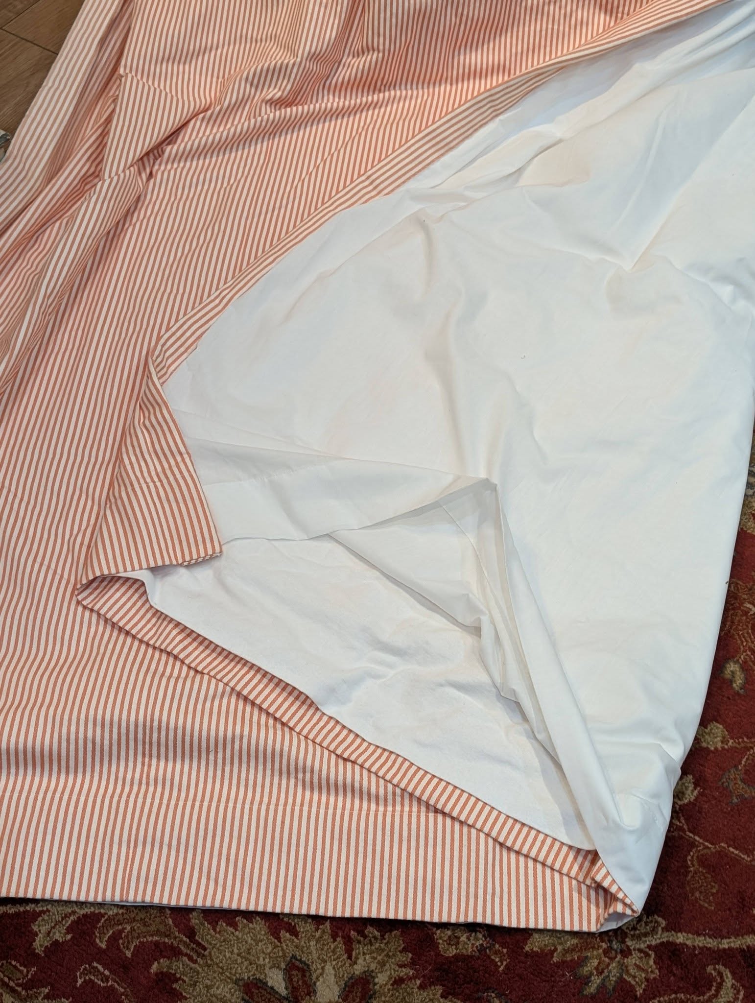 Coral and White Striped Pencil Pleat Second-Hand Curtains