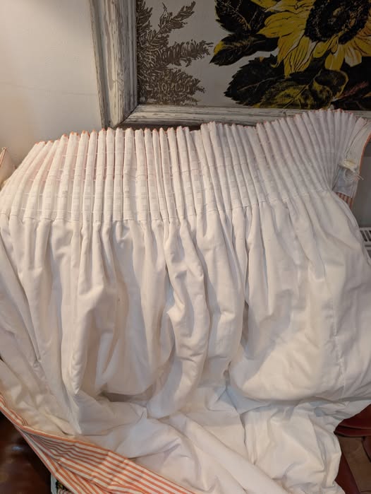 Coral and White Striped Pencil Pleat Second-Hand Curtains