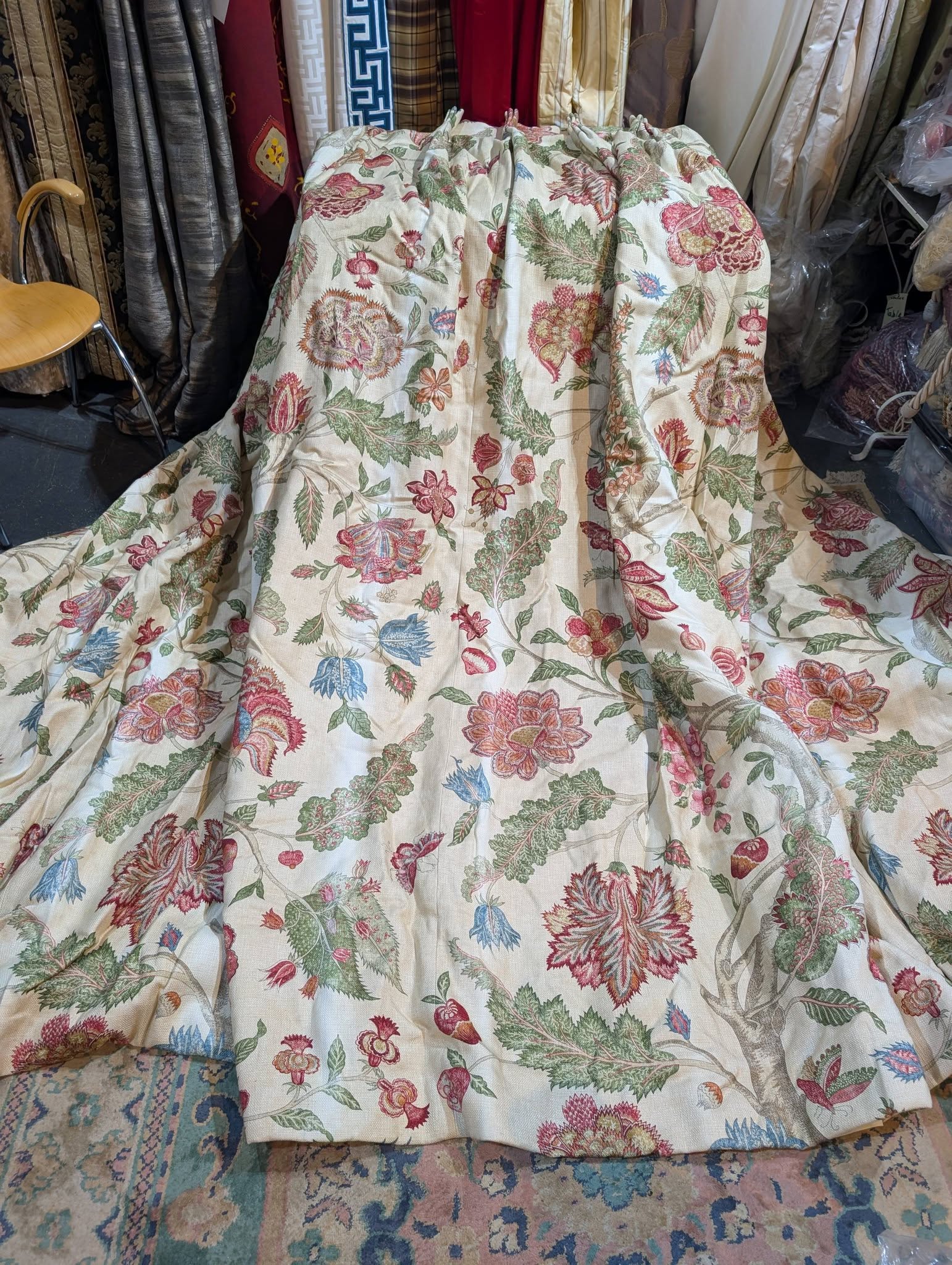 Jacobean Tree of Life Design Pinch Pleat Second-Hand Curtains