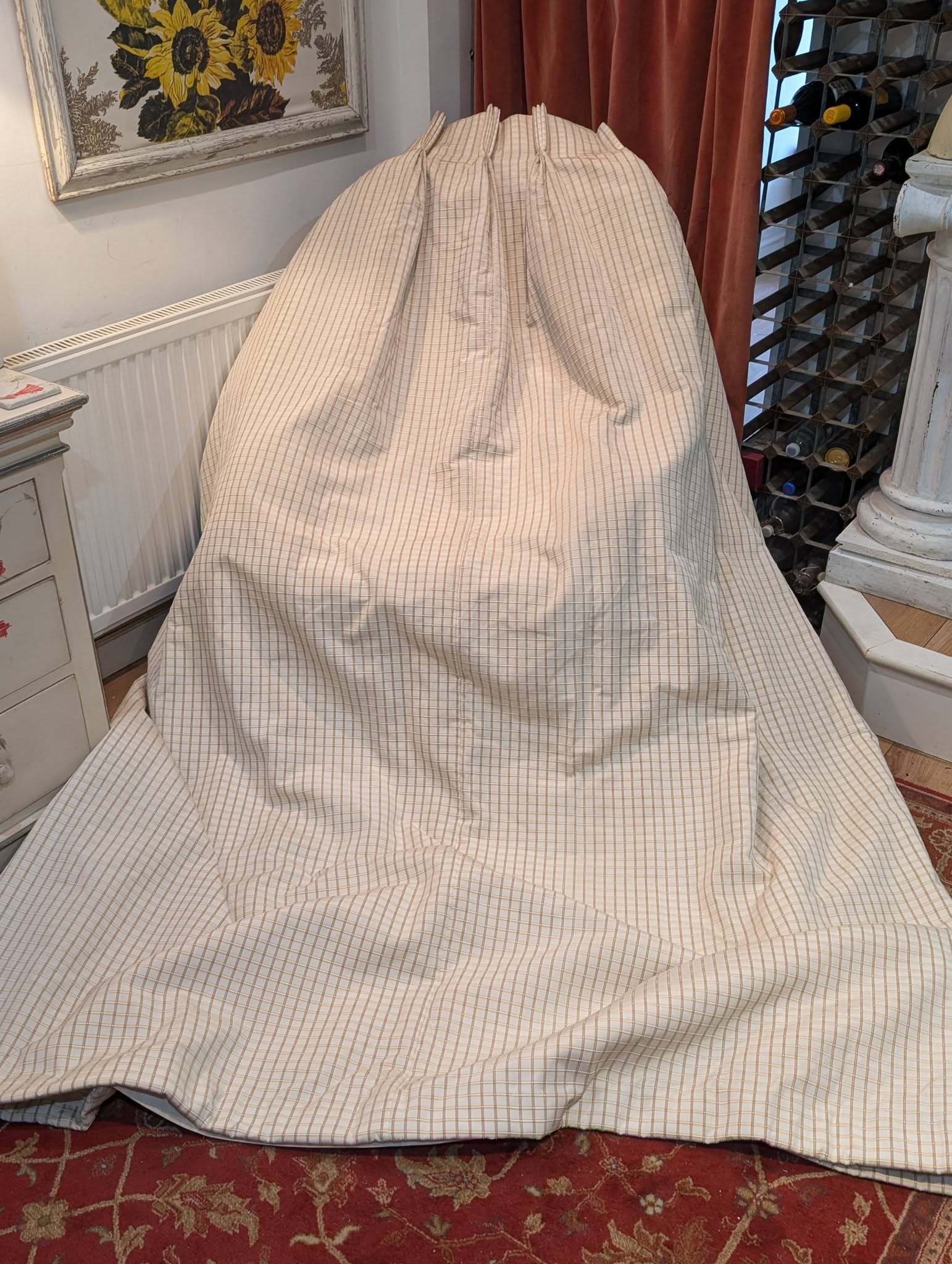 Cream Patterned Pinch Pleat Interlined Second-Hand Curtains W270 D240