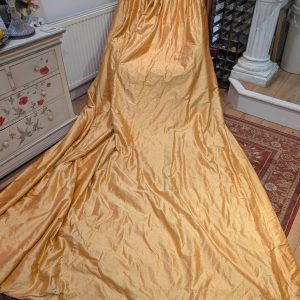 Very Long Vintage Antique Gold Silk Pencil Pleat Second-Hand Curtains