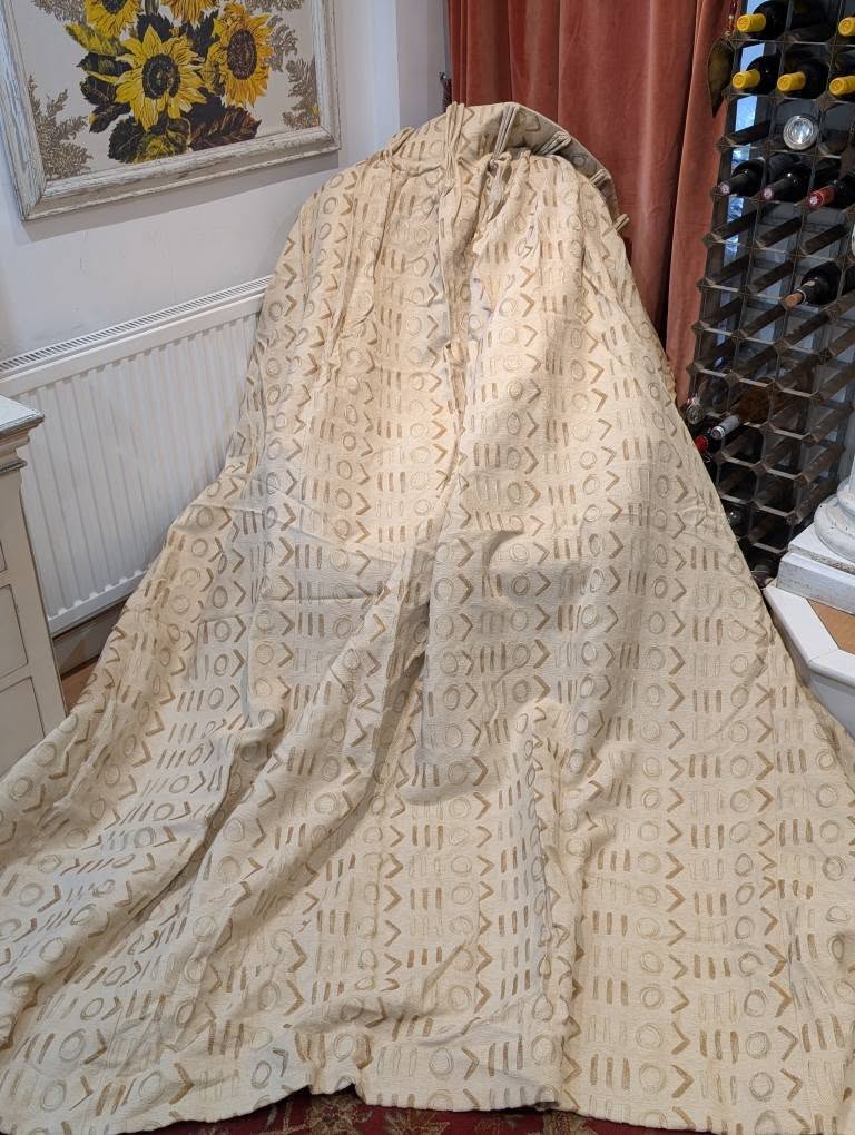 Extra Wide Cream Chenille Pinch Pleat Second-Hand Curtains - W384 D235