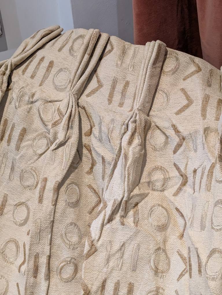 Extra Wide Cream Chenille Pinch Pleat Second-Hand Curtains - W384 D235 - Image 5