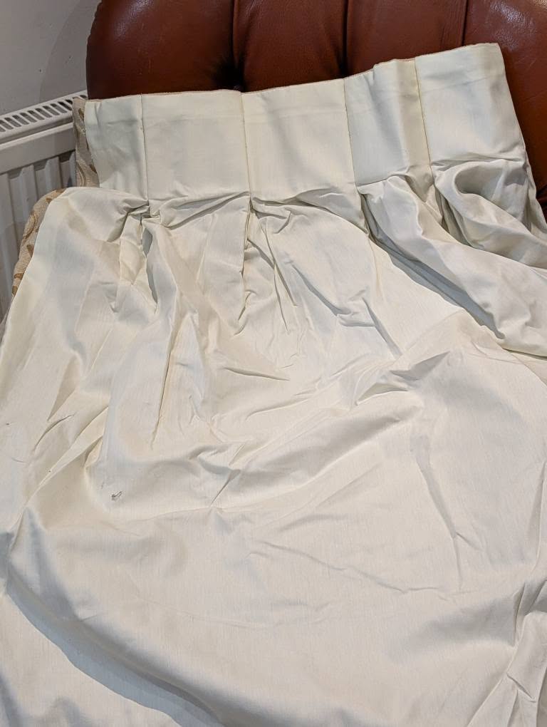 Extra Wide Cream Chenille Pinch Pleat Second-Hand Curtains - W384 D235 - Image 6