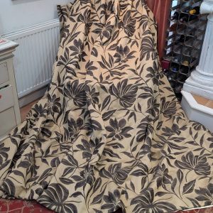 Dark Cream and Charcoal Leaves Interlined Second-Hand Curtains W300 D234