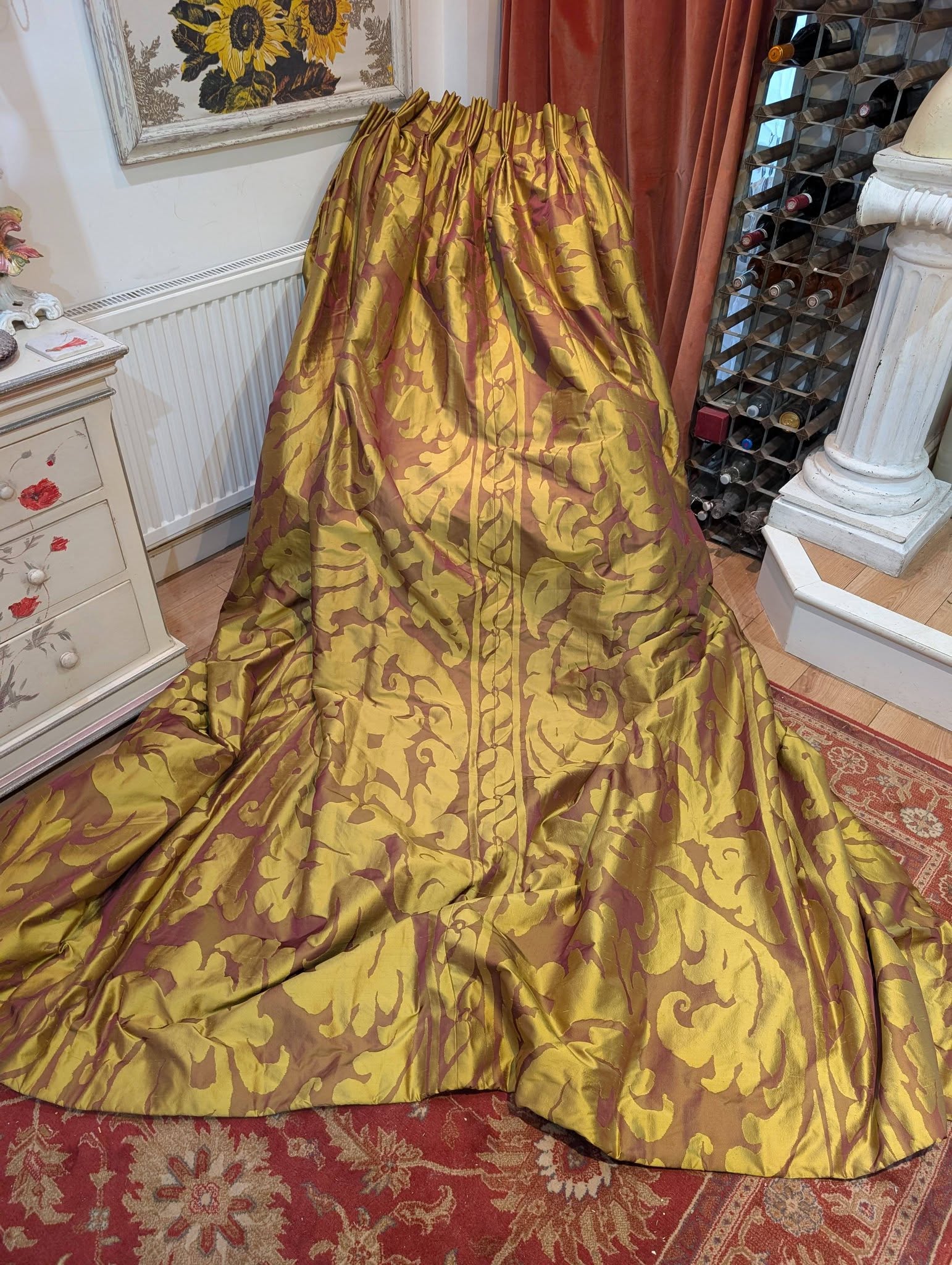 Antique Gold Raw Silk Pinch Pleat Second-Hand Curtains
