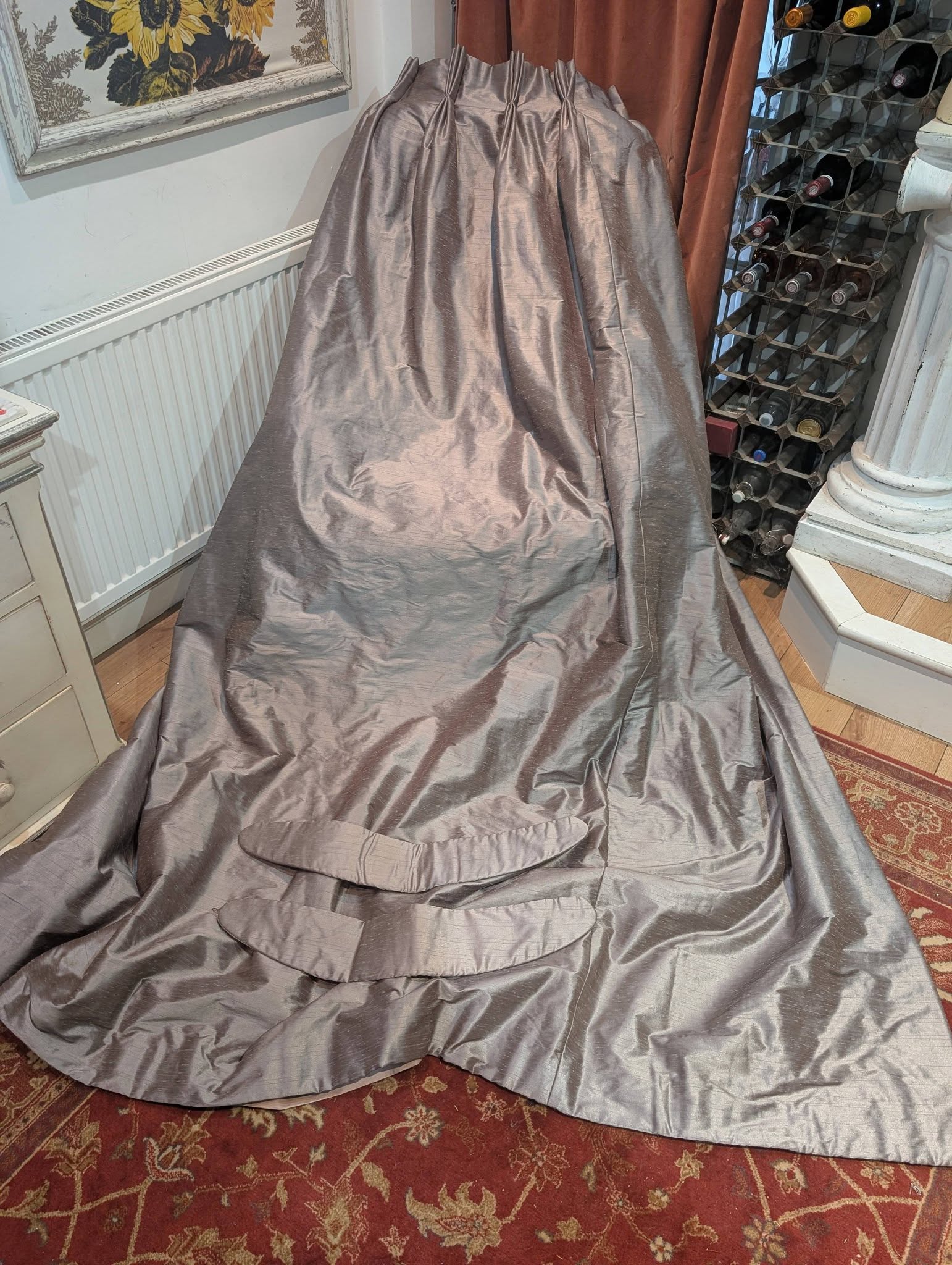 Silvery Grey Harlequin Silk Pinch Pleat Second-Hand Curtains