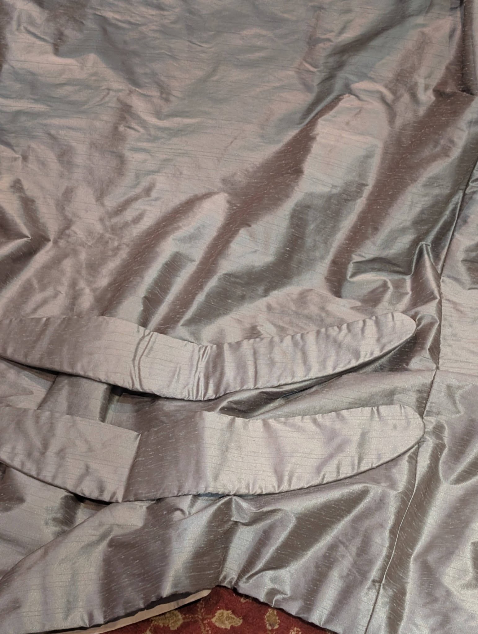 Silvery Grey Harlequin Silk Pinch Pleat Second-Hand Curtains W180 D242 - 2 Pairs Available - Image 2