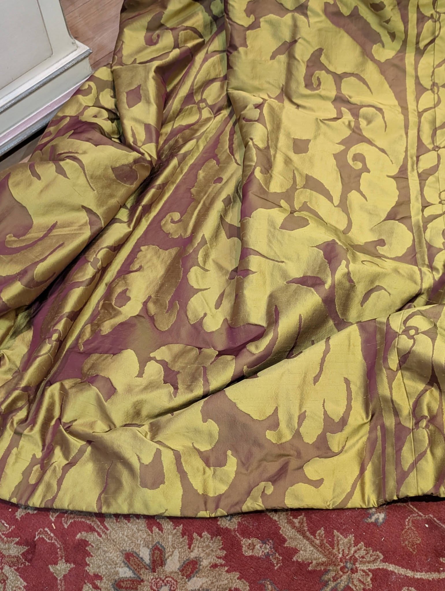 Antique Gold Raw Silk Pinch Pleat Second-Hand Curtains - Image 2