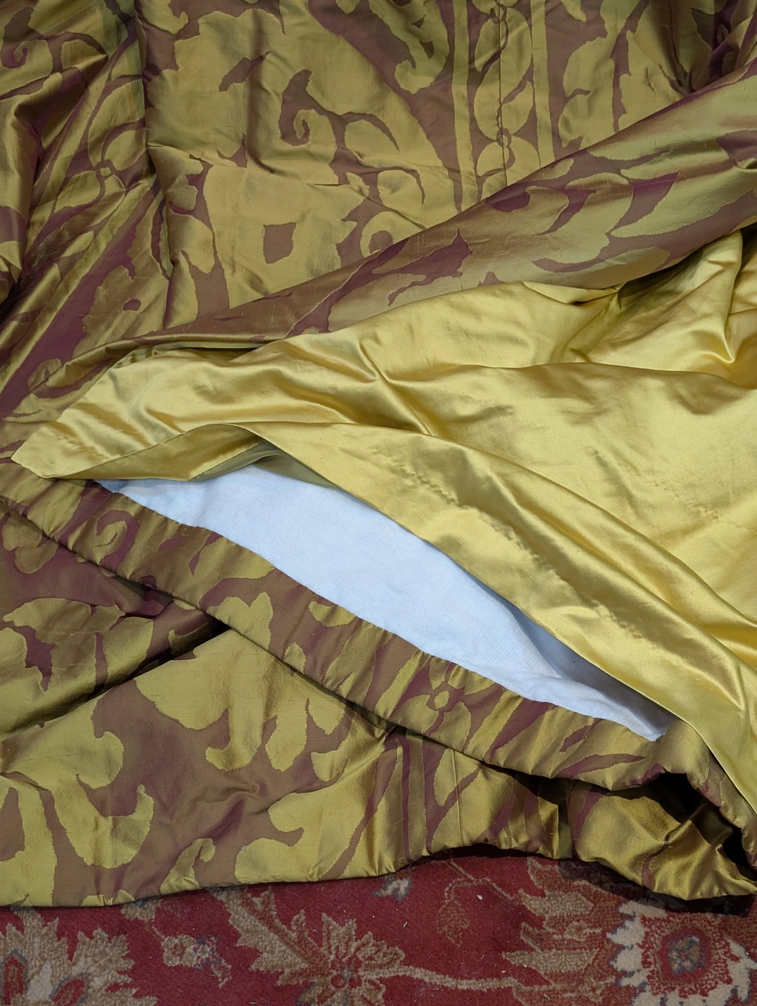 Antique Gold Raw Silk Pinch Pleat Second-Hand Curtains - Image 4