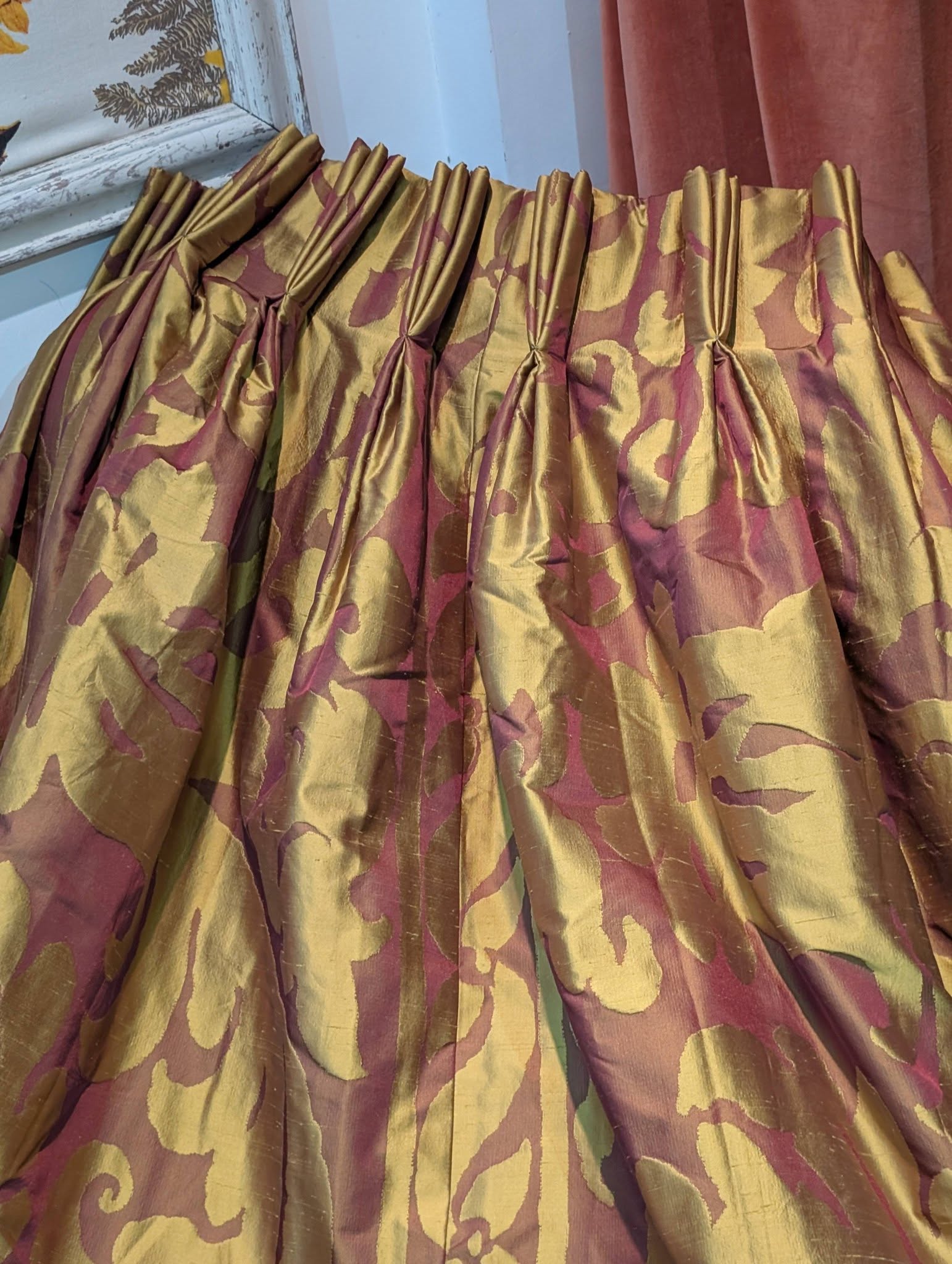 Antique Gold Raw Silk Pinch Pleat Second-Hand Curtains - Image 5