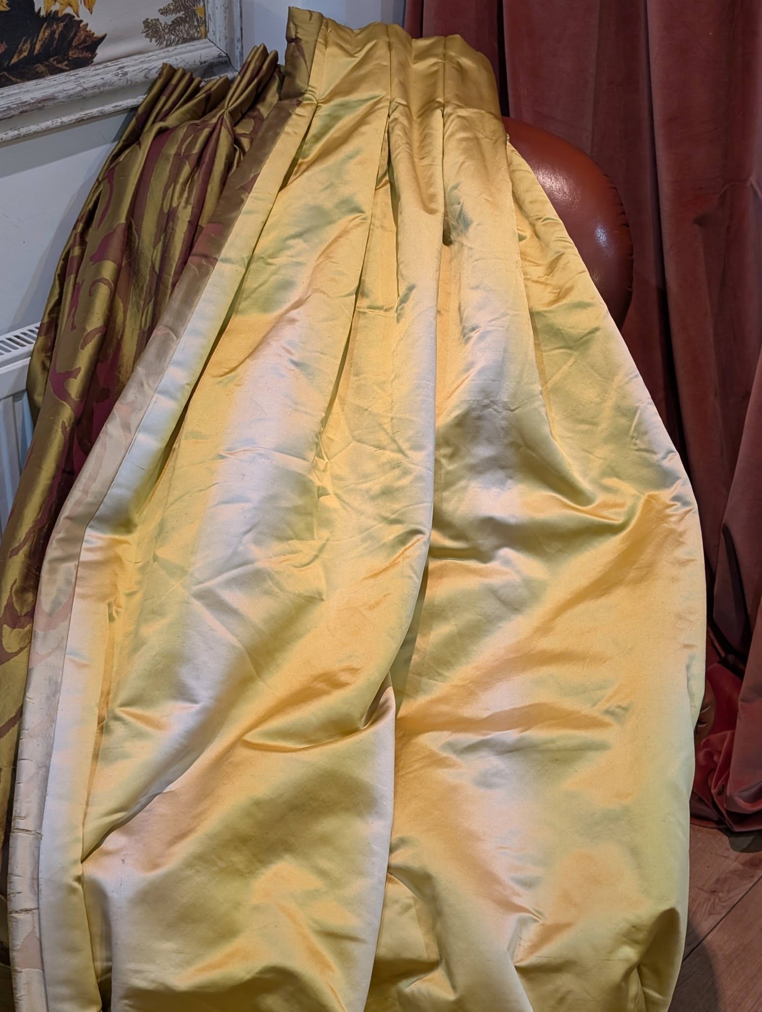 Antique Gold Raw Silk Pinch Pleat Second-Hand Curtains - Image 6