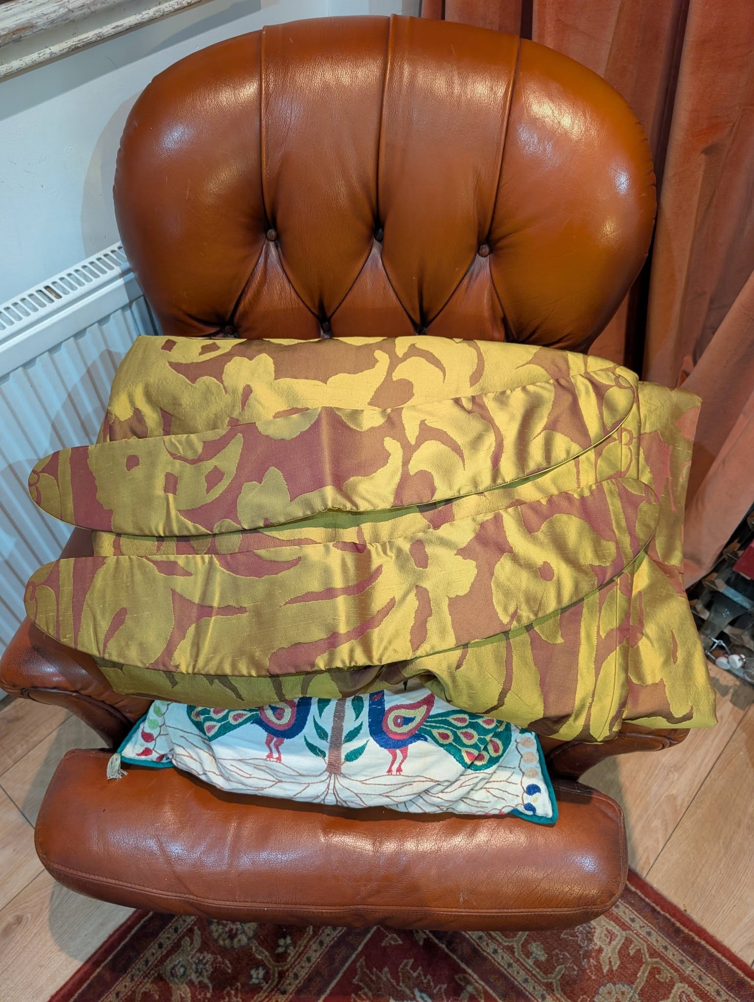 Antique Gold Raw Silk Pinch Pleat Second-Hand Curtains - Image 7