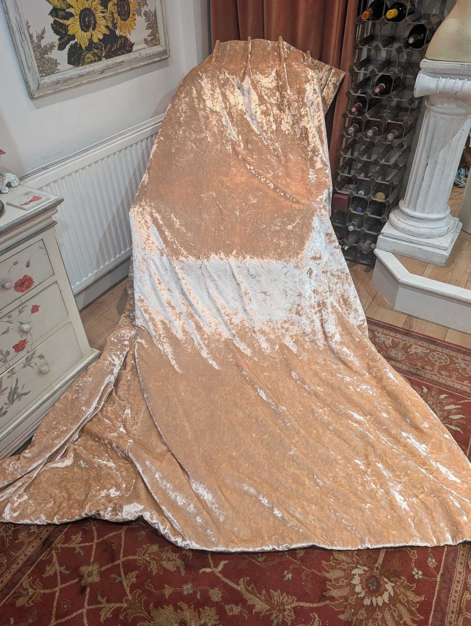 Champagne Crushed Velvet Pinch Pleat Second-Hand Curtains